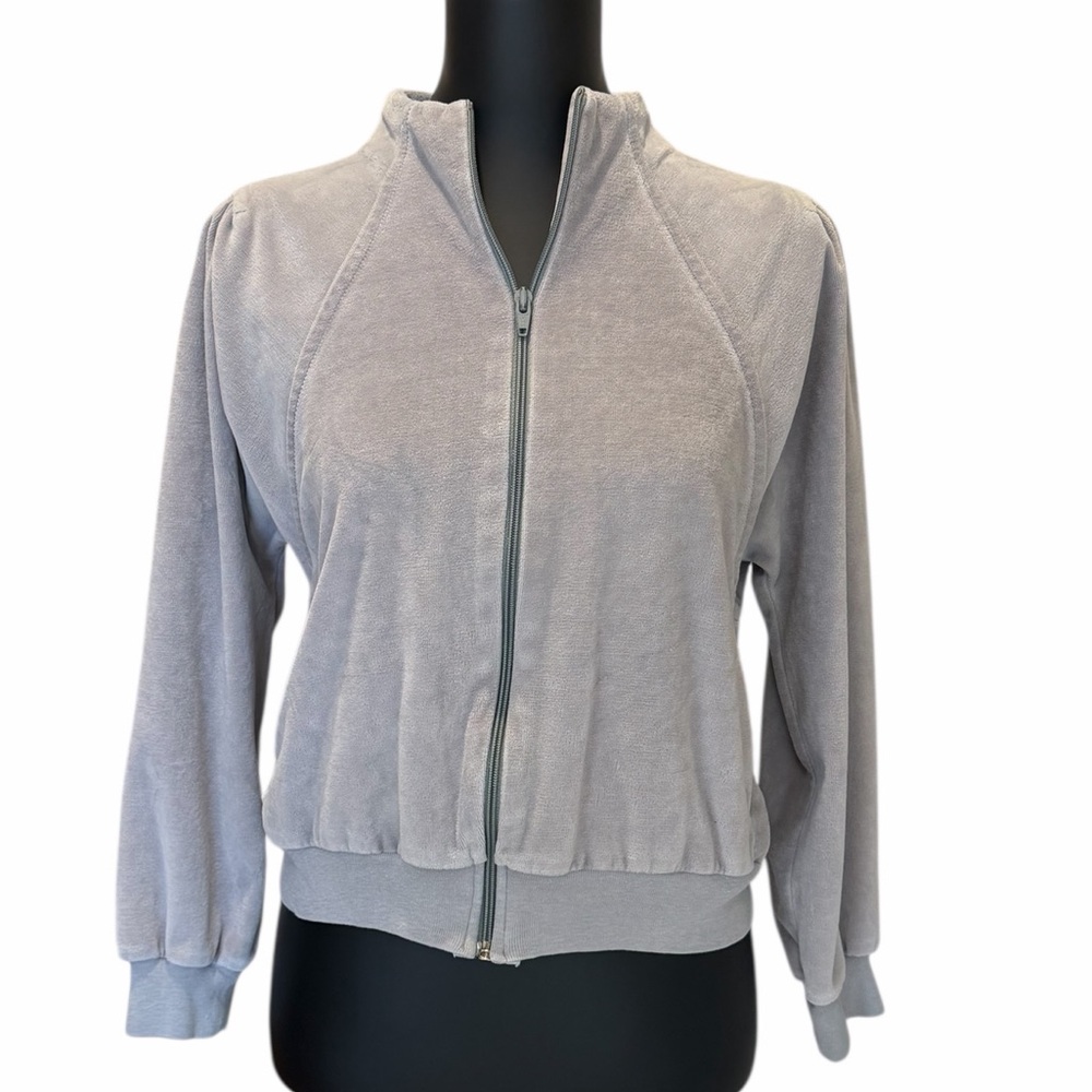 Vintage ‘Ultrasport Ltd' Velour Mock Neck Puff Sleeve Grey Track Jacket Size Sm